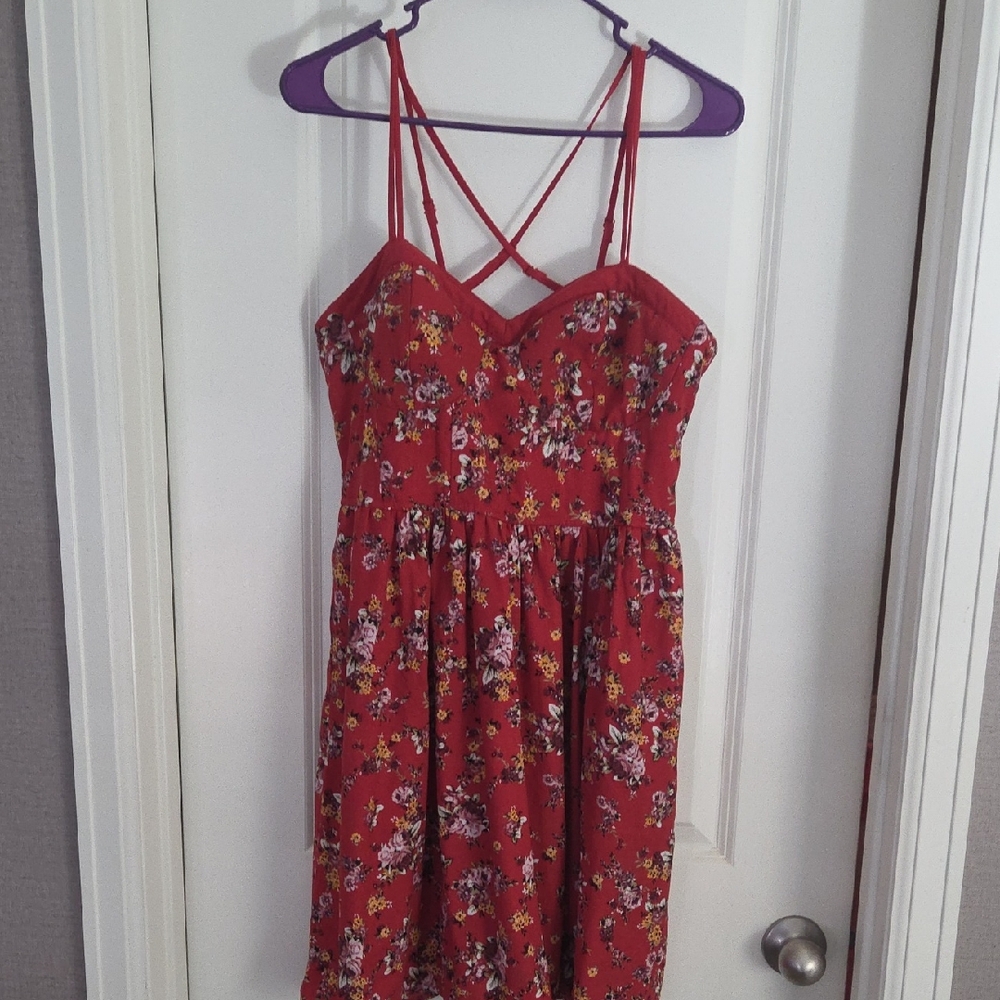 Xhilaration Red Floral Strapless Dress